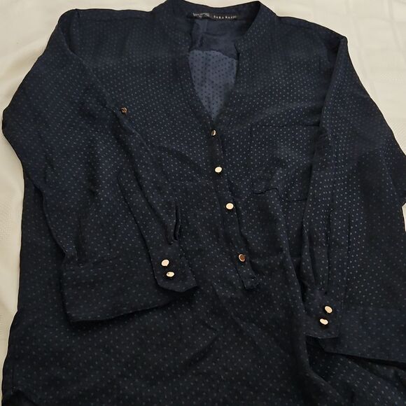Zara Women's Casual Button-Down Shirt Long Sleeves Shirt Navy Blue Small - Picture 16 of 16